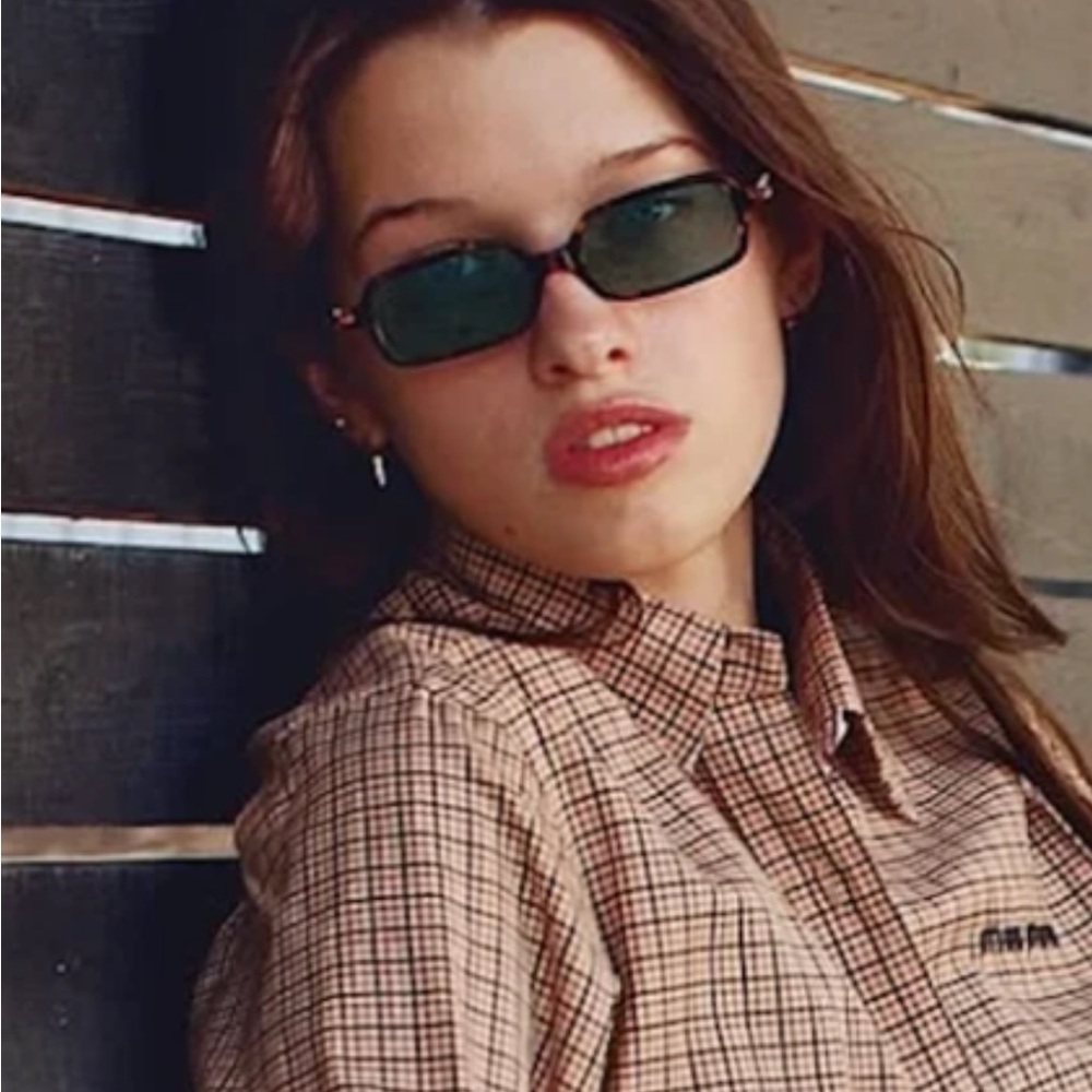 Miu Miu Tortoiseshell Rectangular Sunglasses with Green Lenses - Picture 7 of 7